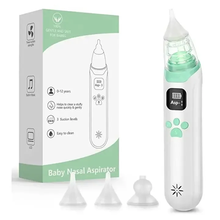 Aspirador nasal elétrico, sucção mucosa para bebês, USB silencioso automático, com música relaxante, bebês laváveis com 3 cabeças intercambiáveis laváveis