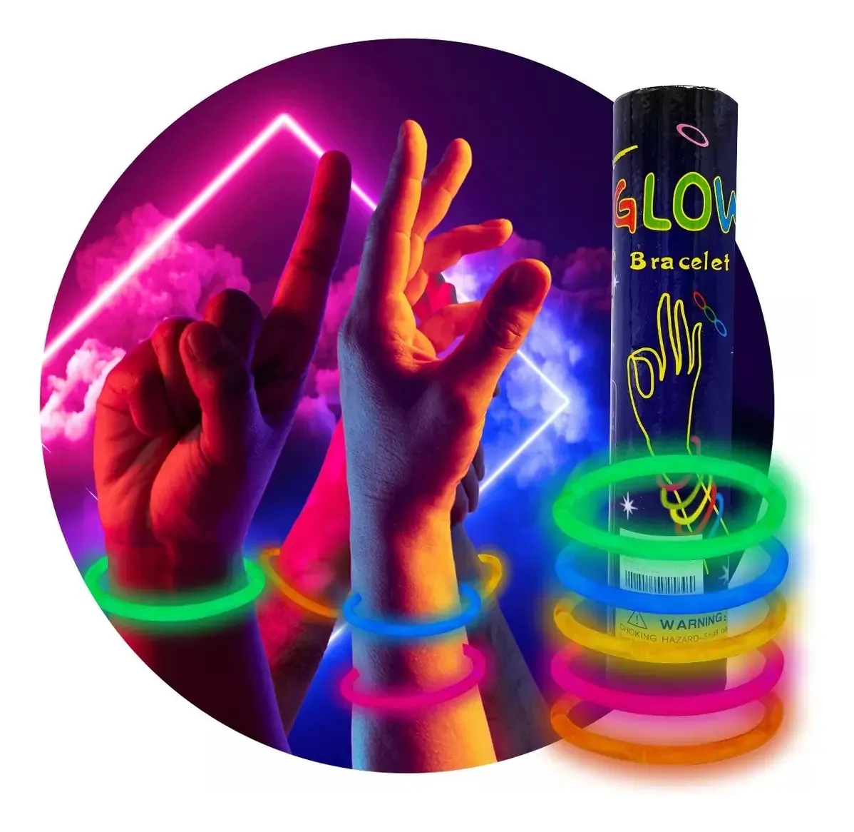 100 pulseiras de néon fosforescentes Glow Stick, eventos de festa