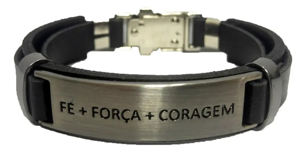 Pulseira De Couro Fé Força E Coragem Verniz Social Trava