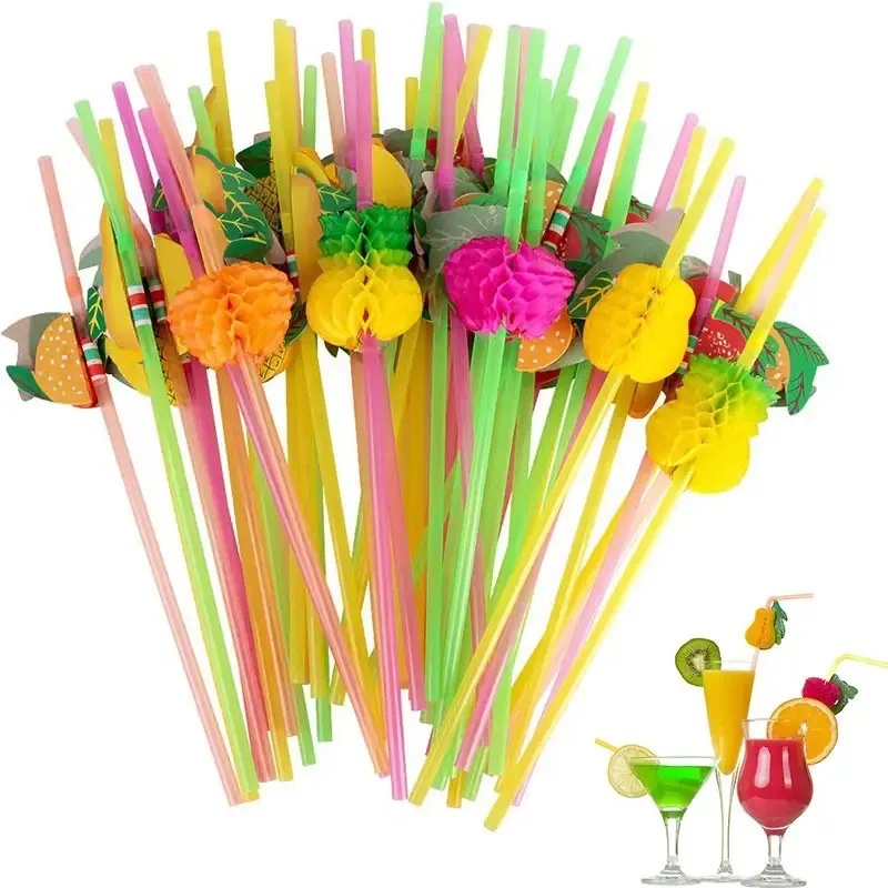 Conjunto De Canudos Bx Canudos Decorados Frutas 3d De 24.5cm 60 Kits X 60 Unidades - Multicolorido