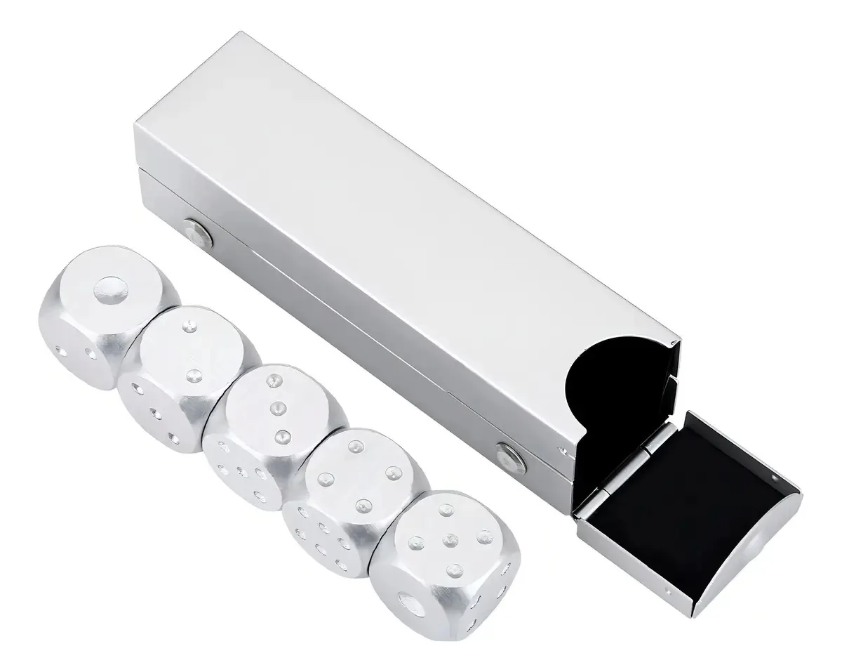 Tbest Dados Jogo de Mesa,jogo de Dados de Metal Jogos de Dados Poliédricos,jogo de Mesa de Liga de Alumínio 5pcs Jogo de Dados com Caixa de Armazenamento(retângulo Prata)