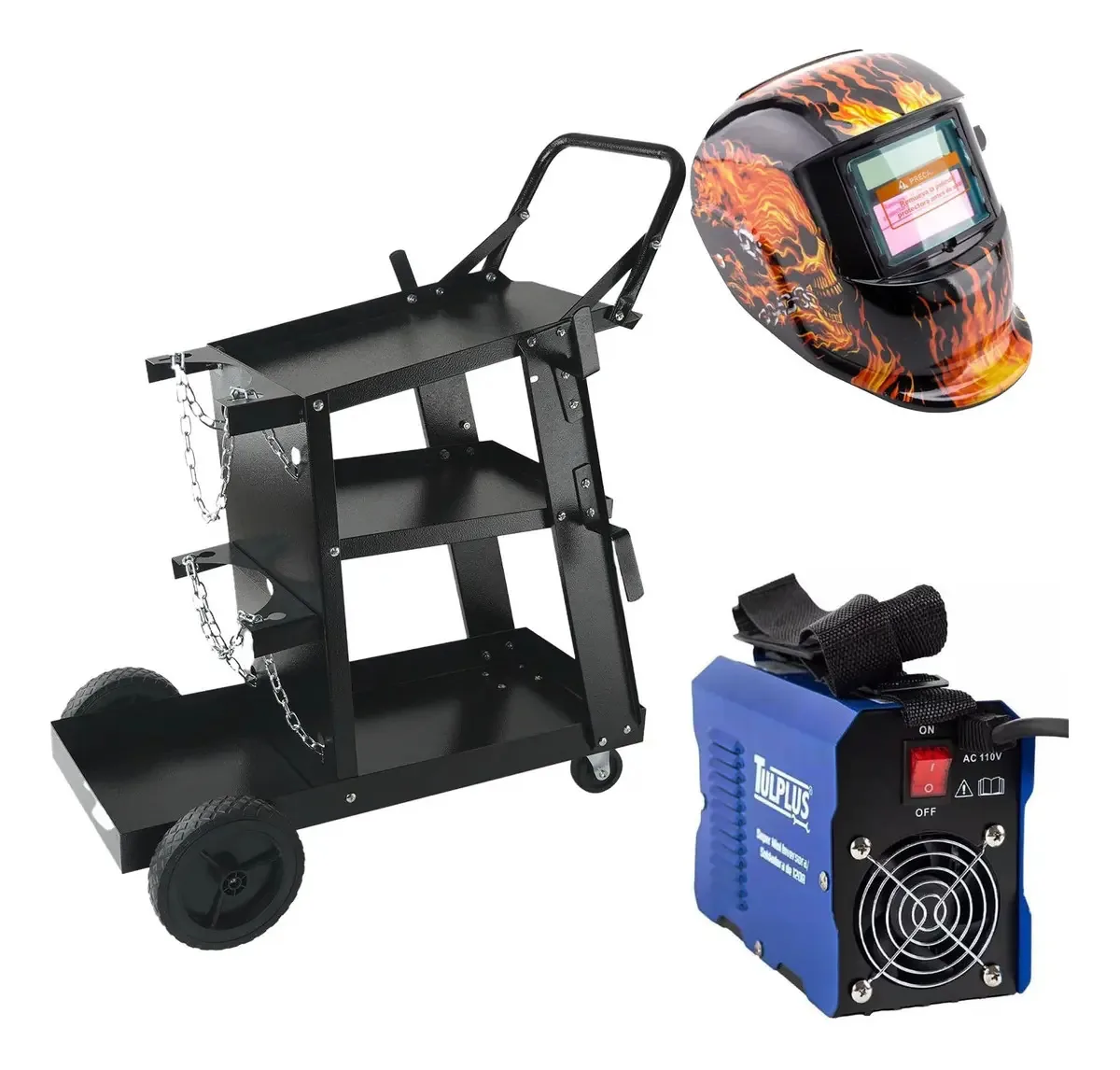 Kit de carrinho transportador de soldador + Soldador + Máscara Ele