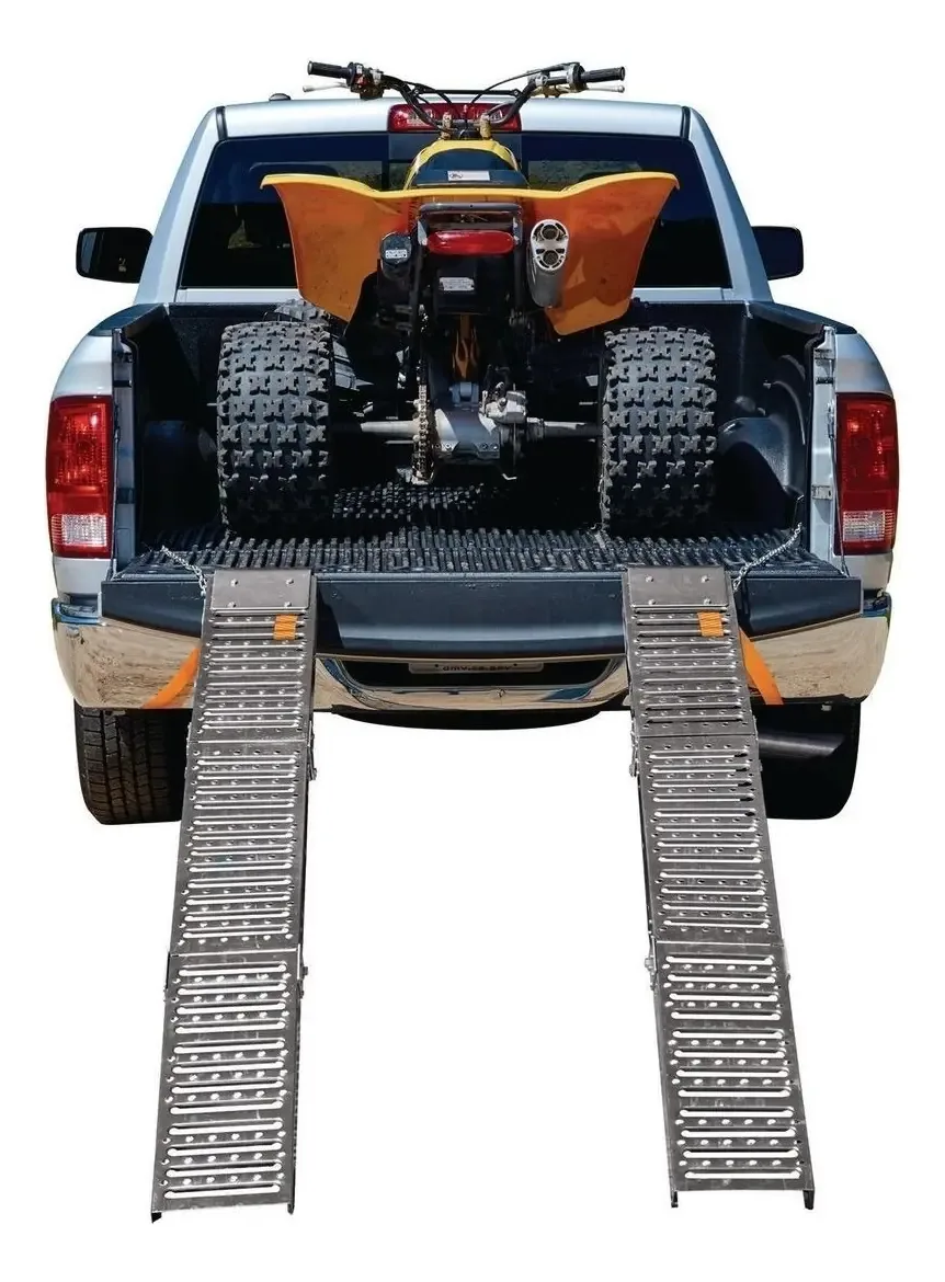 Rampa de metal dobrável única para motocicletas ATV, cor prateada metálica