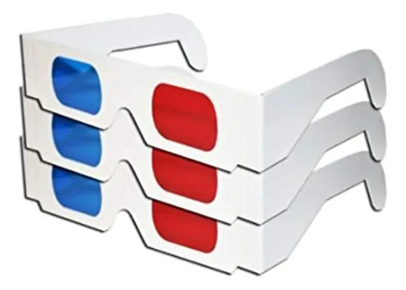 3 óculos 3D estéreo dobráveis de papelão azul e vermelho unissex