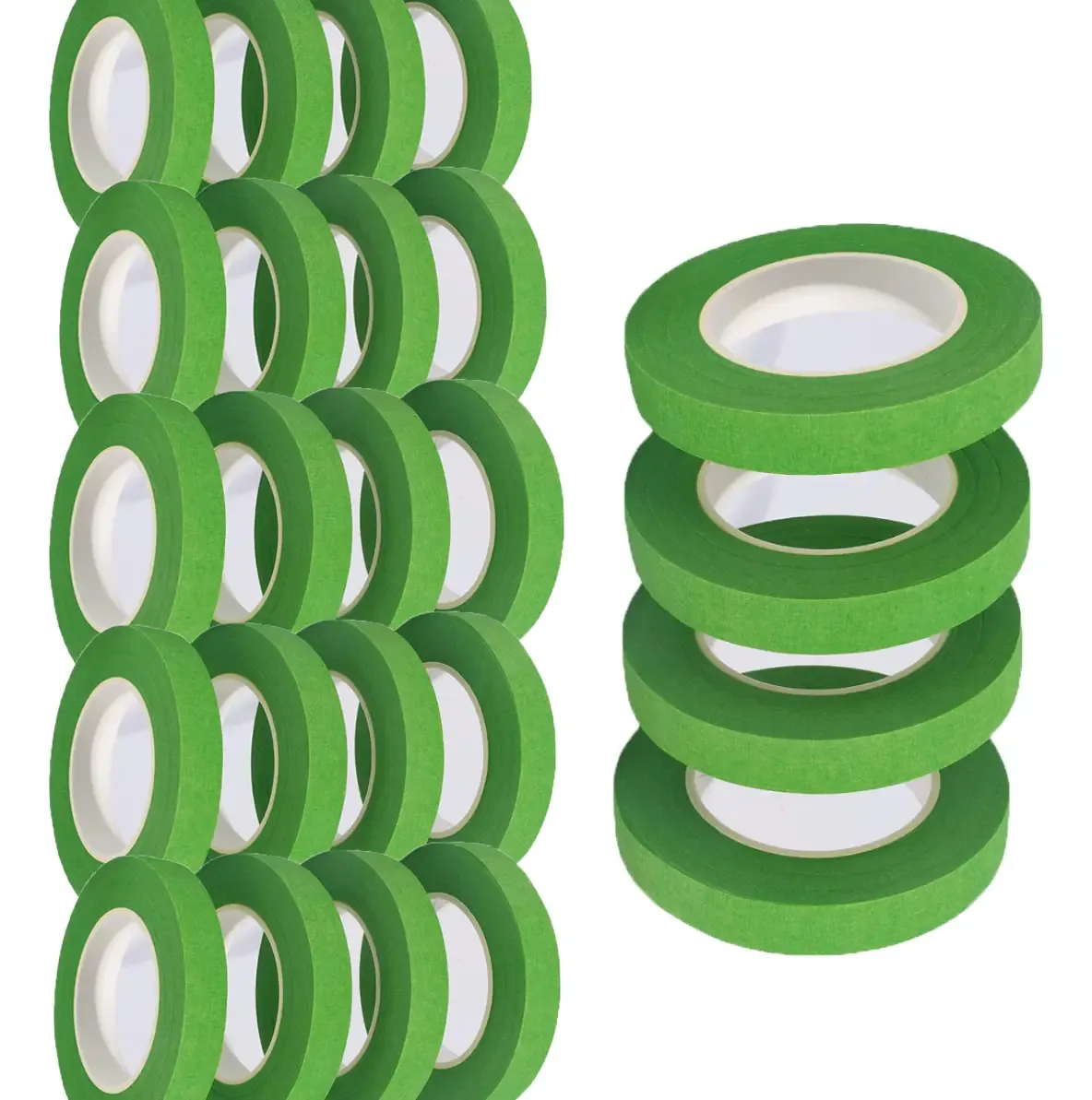 Fita floral Tuomo de 24 rolos, fita para arranjos florais, fitas florais, fita verde clara para flores, fita adesiva para flores, 12 mm* 27 m/rolo, para embrulhar buquês de caules e arranjos florais
