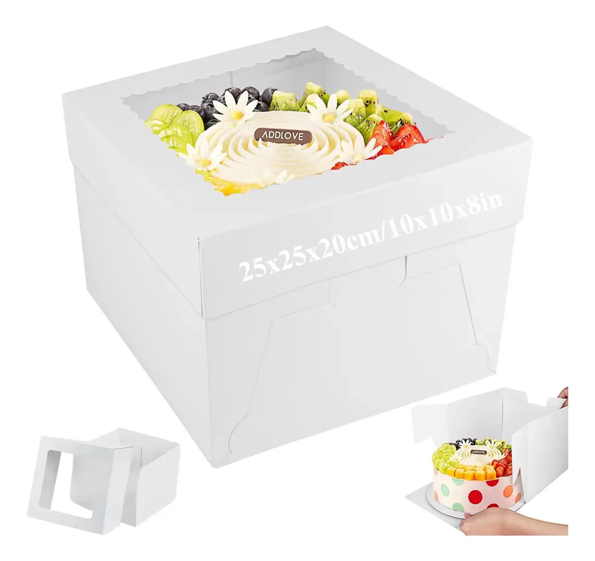 Caixas de bolo de papelão Tuomo de 15 unidades, 25x25x20cm (10x10x8 polegadas), caixas de bolo, caixas de papelão para bolos, caixas de transporte para tortas, embalagens com janela