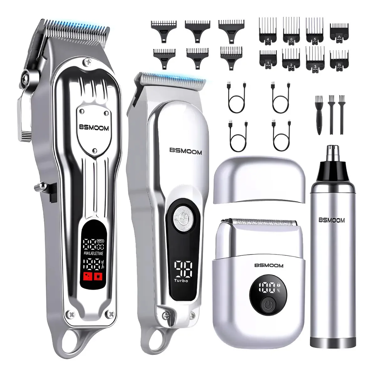Kit de máquina de cortar cabelo profissional 4 em 1, máquinas de corte de cabelo de 7200 rpm, conjunto de máquina de cortar e aparar cabelo para homens com tela de LED, 14 pentes guia, carregamento...