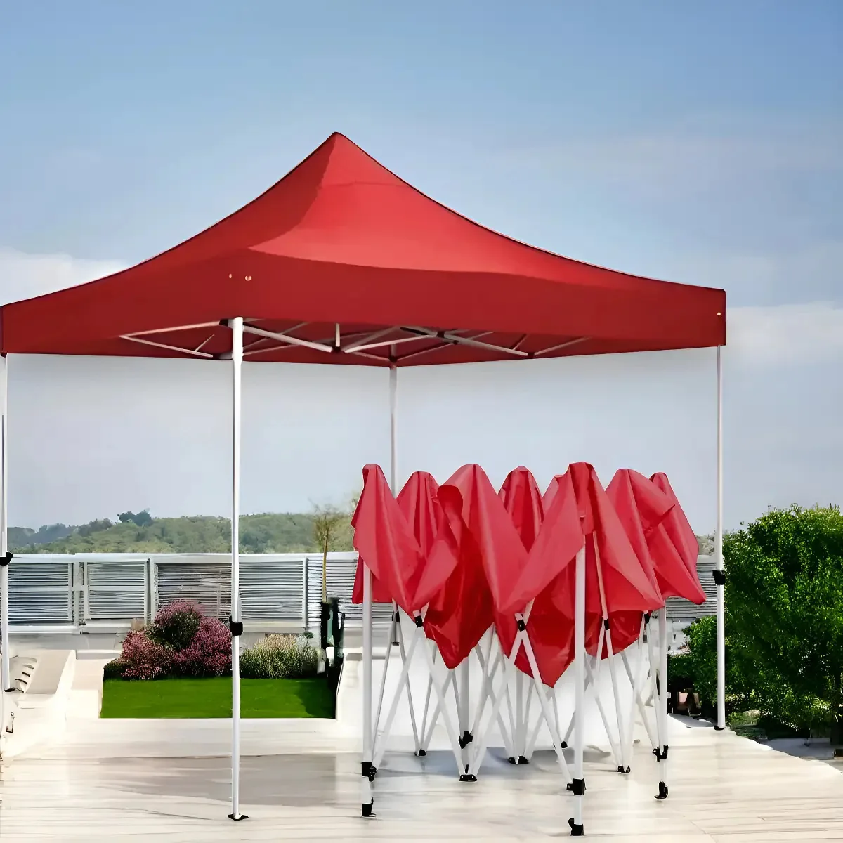 Toldo retrátil vermelho dobrável Hgq