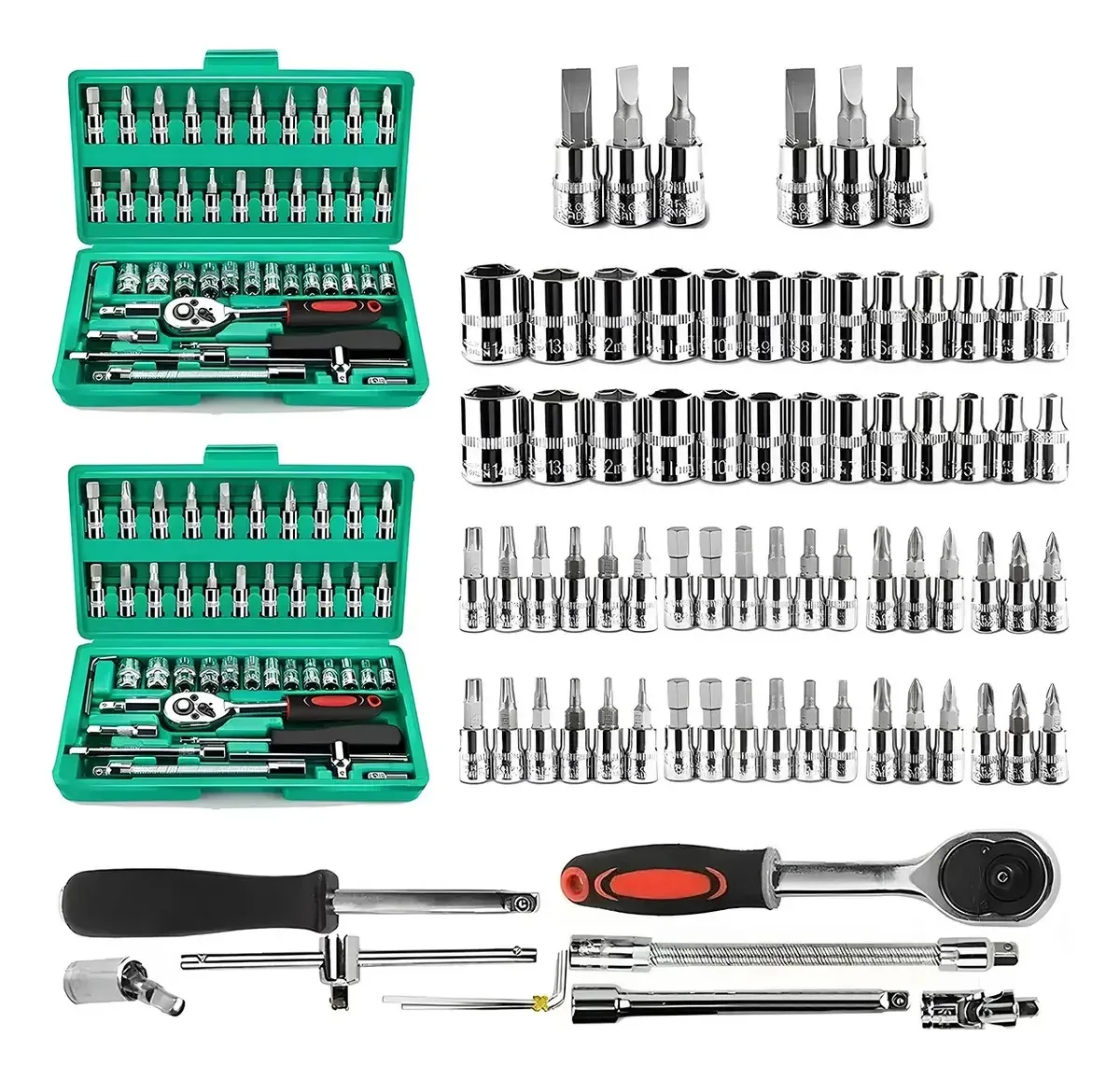 Ferramentas mecânicas Hapemein®, 2 peças, 46 peças, cor verde