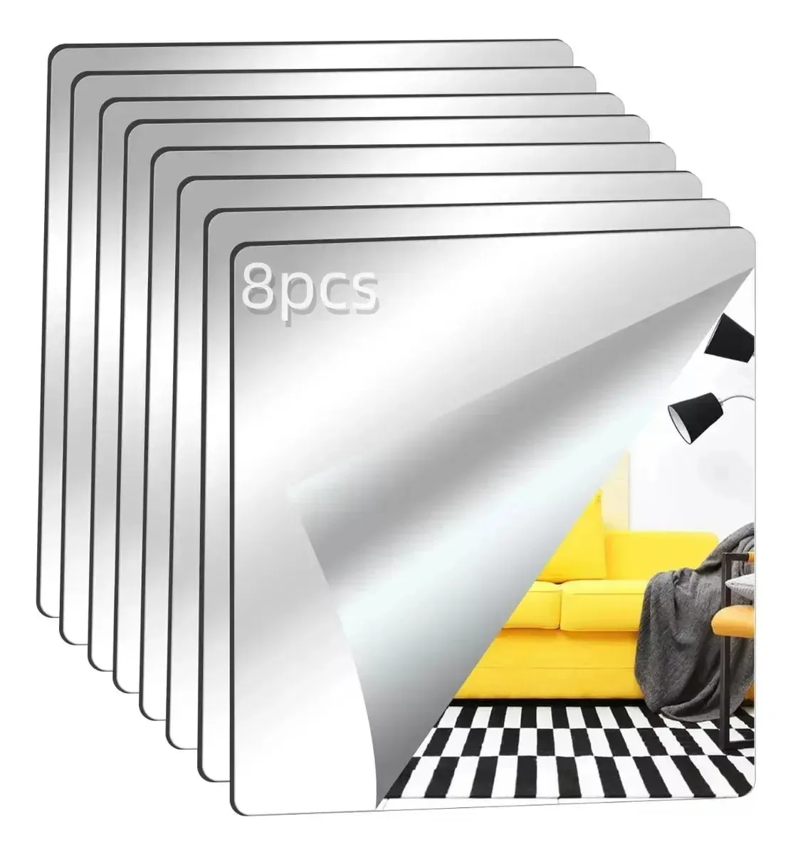 Espelhos de parede decorativos adesivos acrílicos instiláveis Hapemein®, 8 unidades