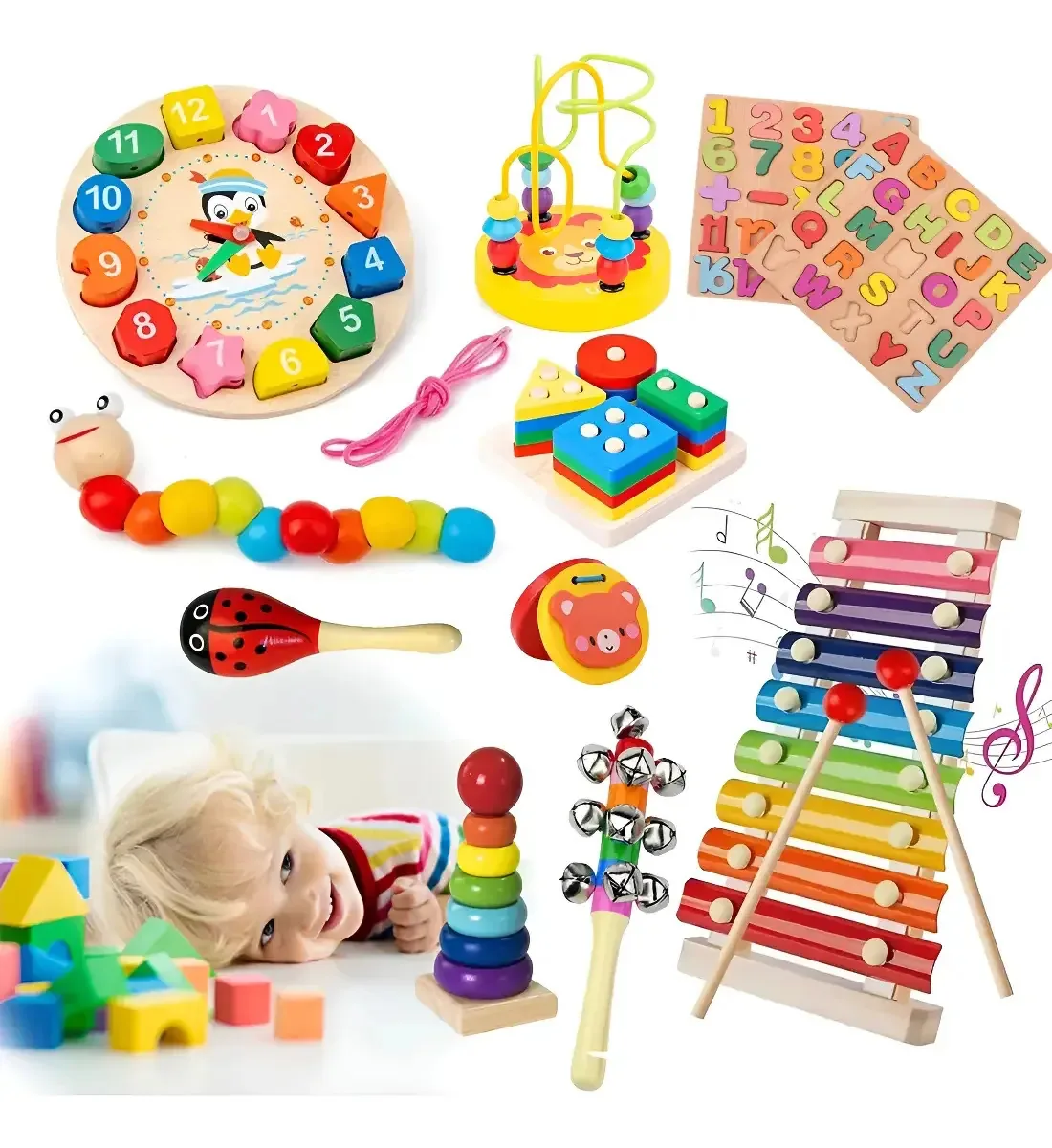 Brinquedos de estimulação precoce Ycrigns® para crianças, 11 unidades. Cor vermelha, Brinquedos educativos para crianças, Brinquedos sensoriais educacionais Montessori