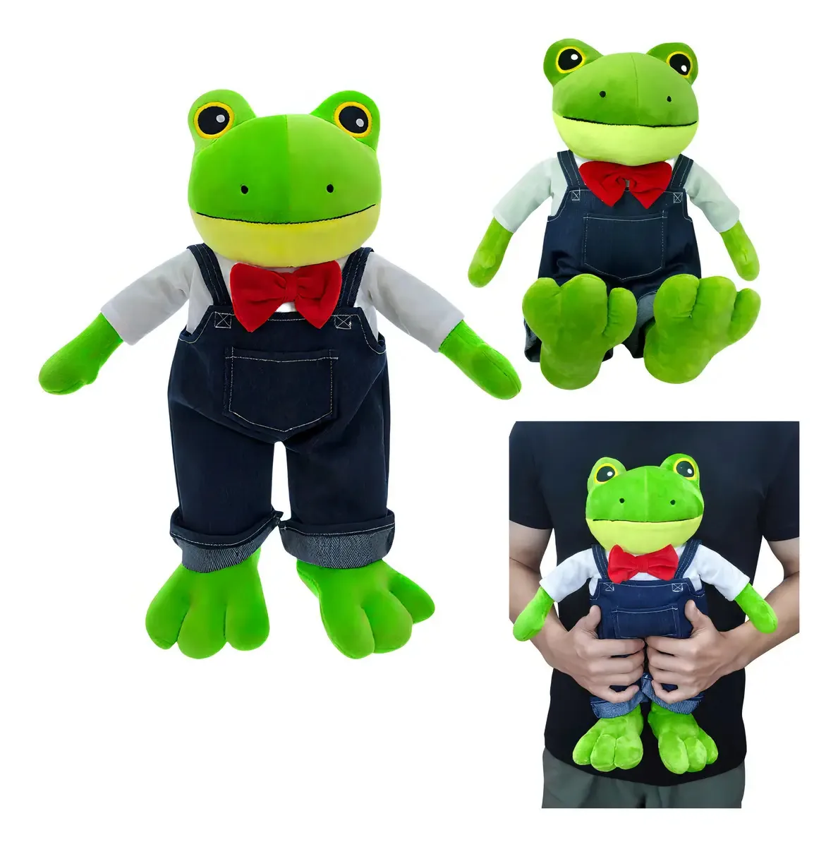 Sapo de pelúcia Ycrigns® Rene Frog de 35 cm com macacão, sapo, sapos, pelúcia para bebês, brinquedo de pelúcia para sapo