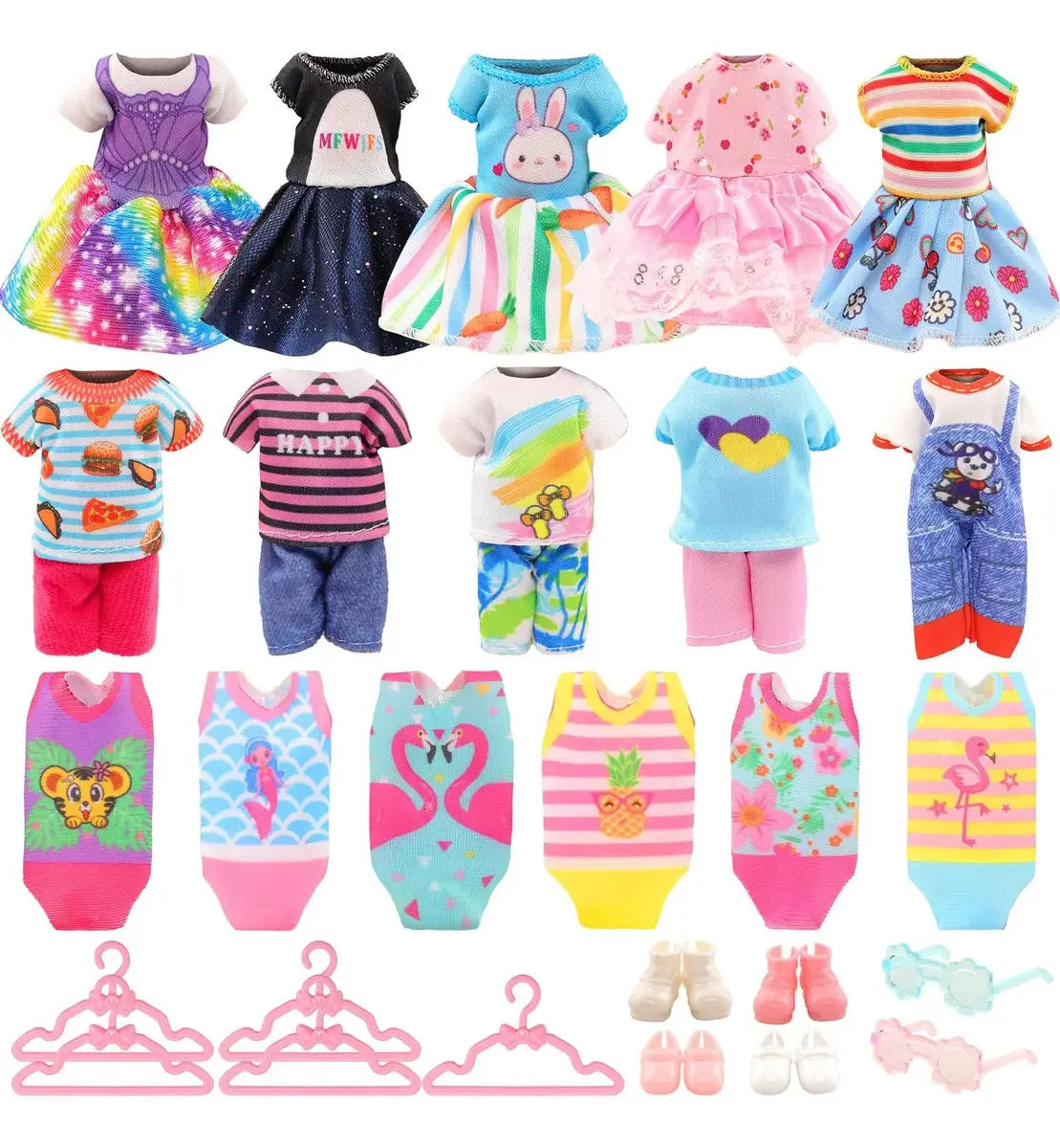 19 Peças de Roupas e Acessórios para Bonecas 13 Cm