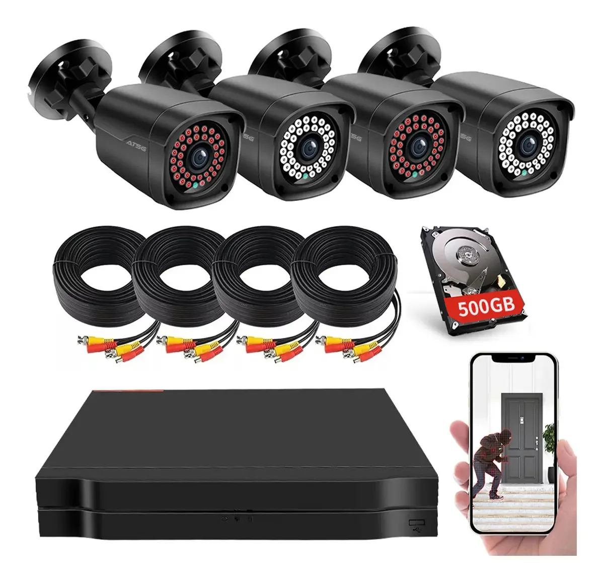 Kit Atsg Dvr Kit Câmeras de segurança de circuito fechado 4 câmeras