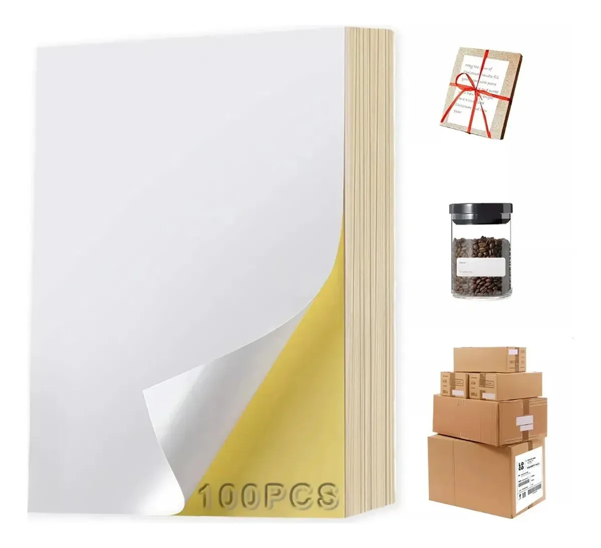 Papel autoadesivo brilhante A4, 100 folhas