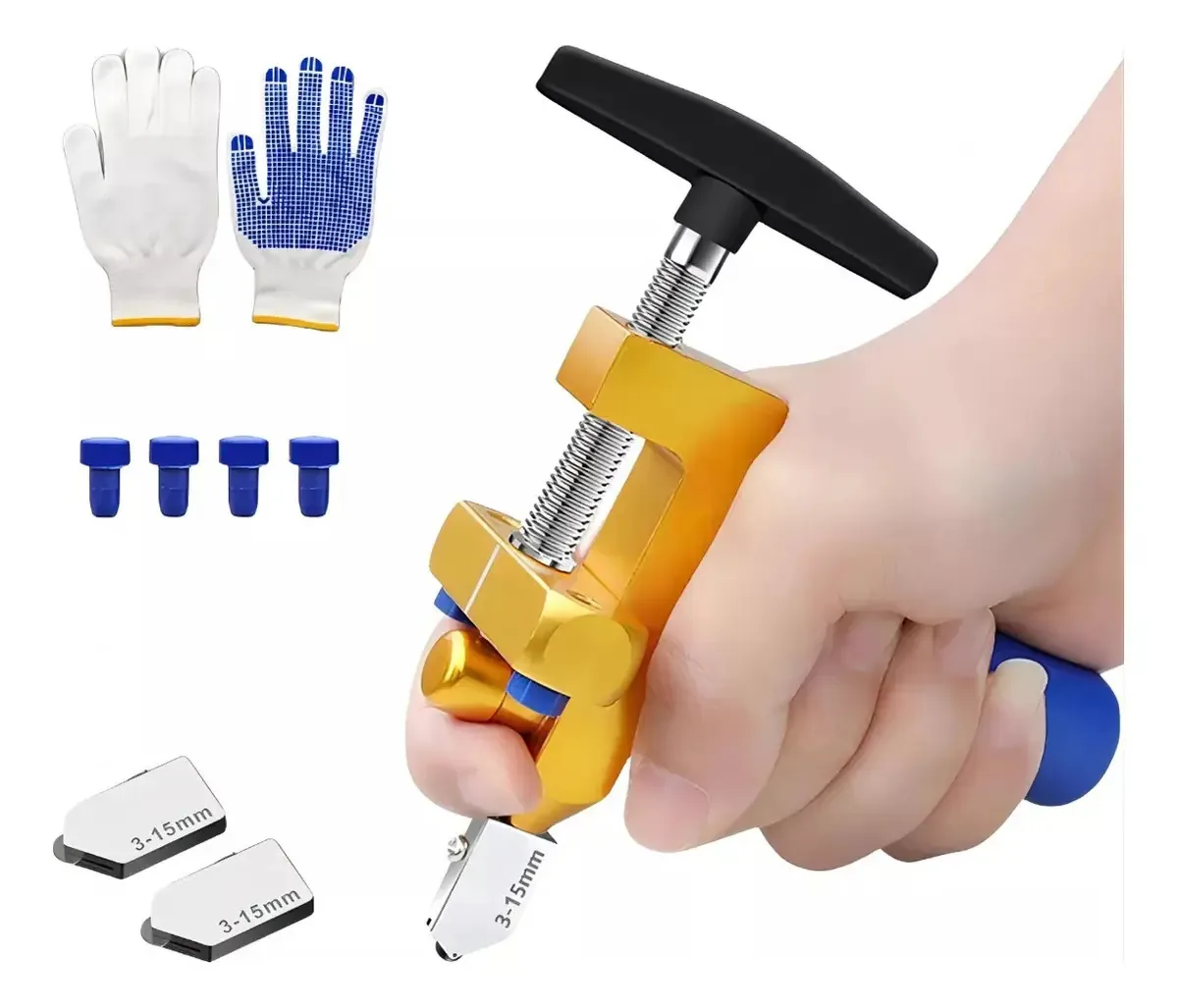 Cortador de azulejos, vidro e cerâmica, luvas incluídas, cortador de azulejos tudo-em-um