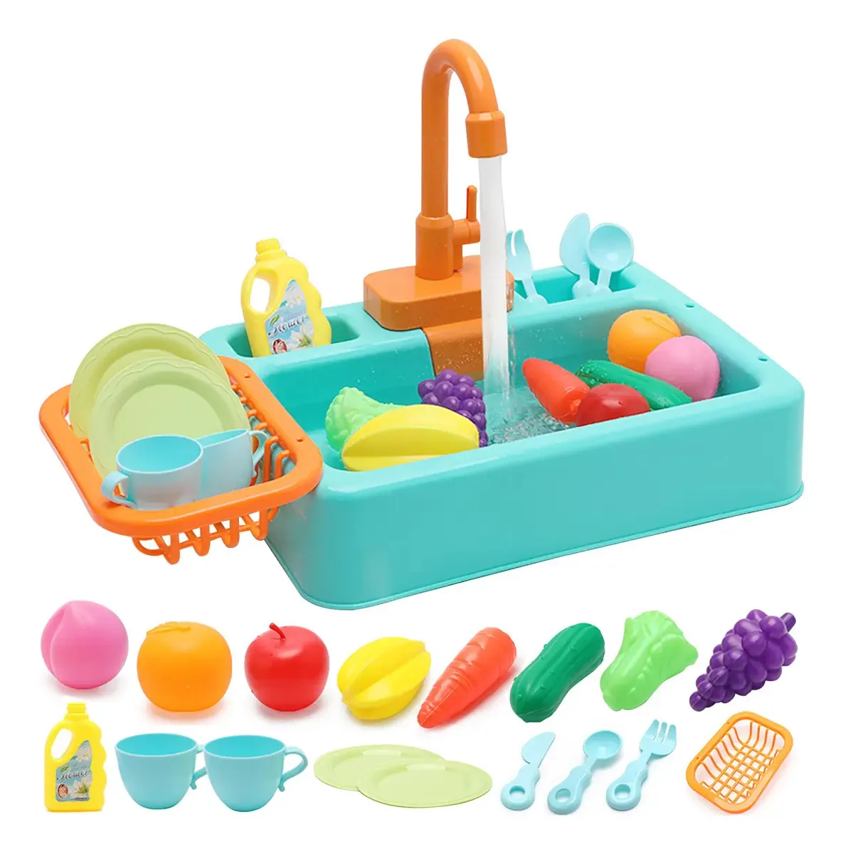 Conjunto de pia de brinquedos para cozinha infantil Einaro Sky Blue
