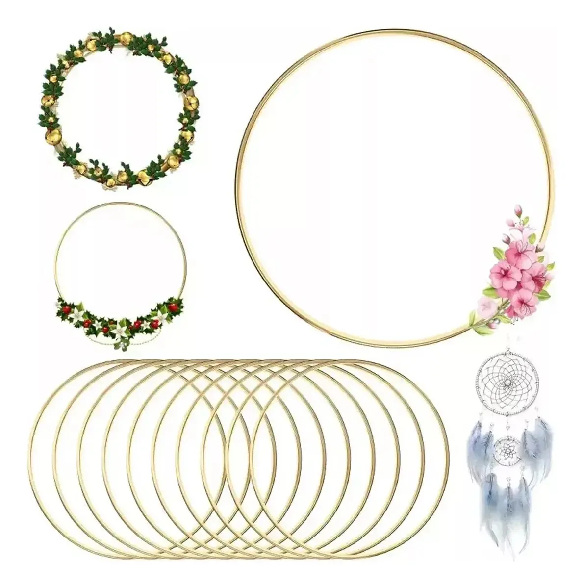 Peça central de metal floral em forma de anel, pacote com 12