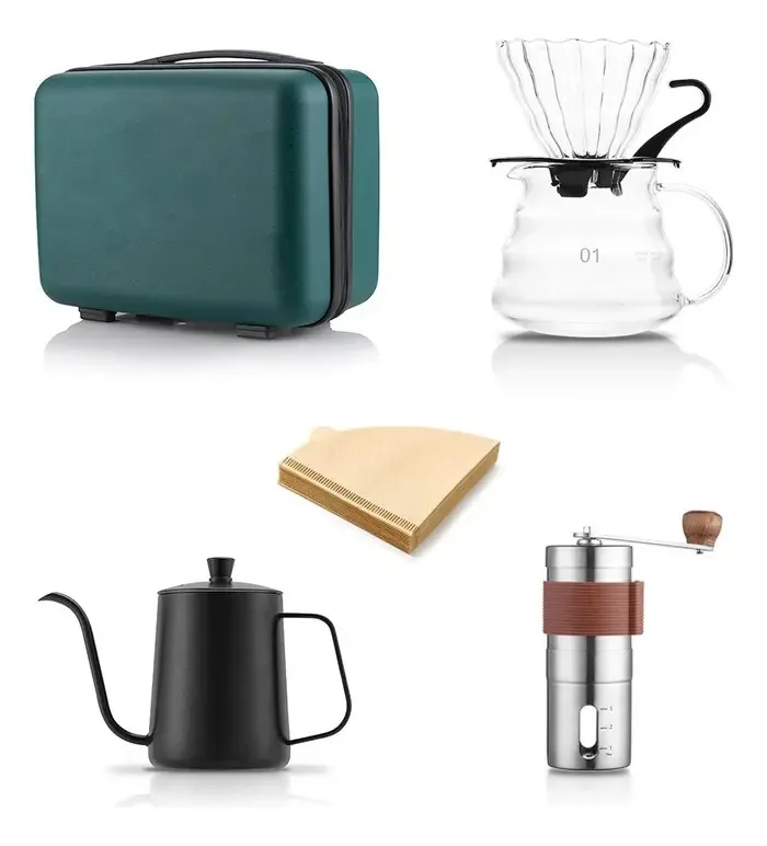 Pacote de 5 peças de mala de café artesanal para cafeteiras verdes escuras