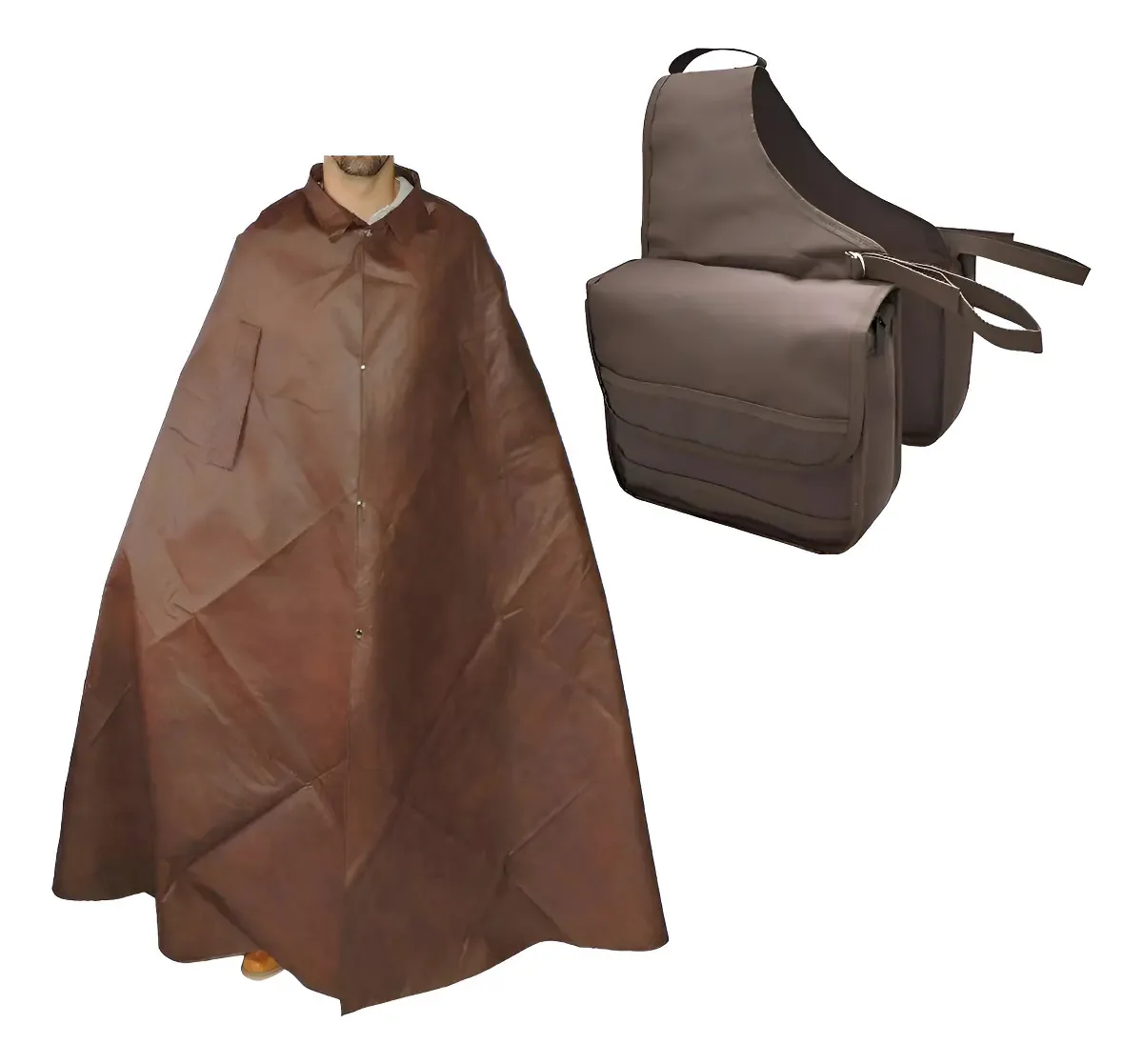 Kit Capa de Chuva Marrom Selaria Ladeira Boiadeiro Cavalgada + Alforge Térmico