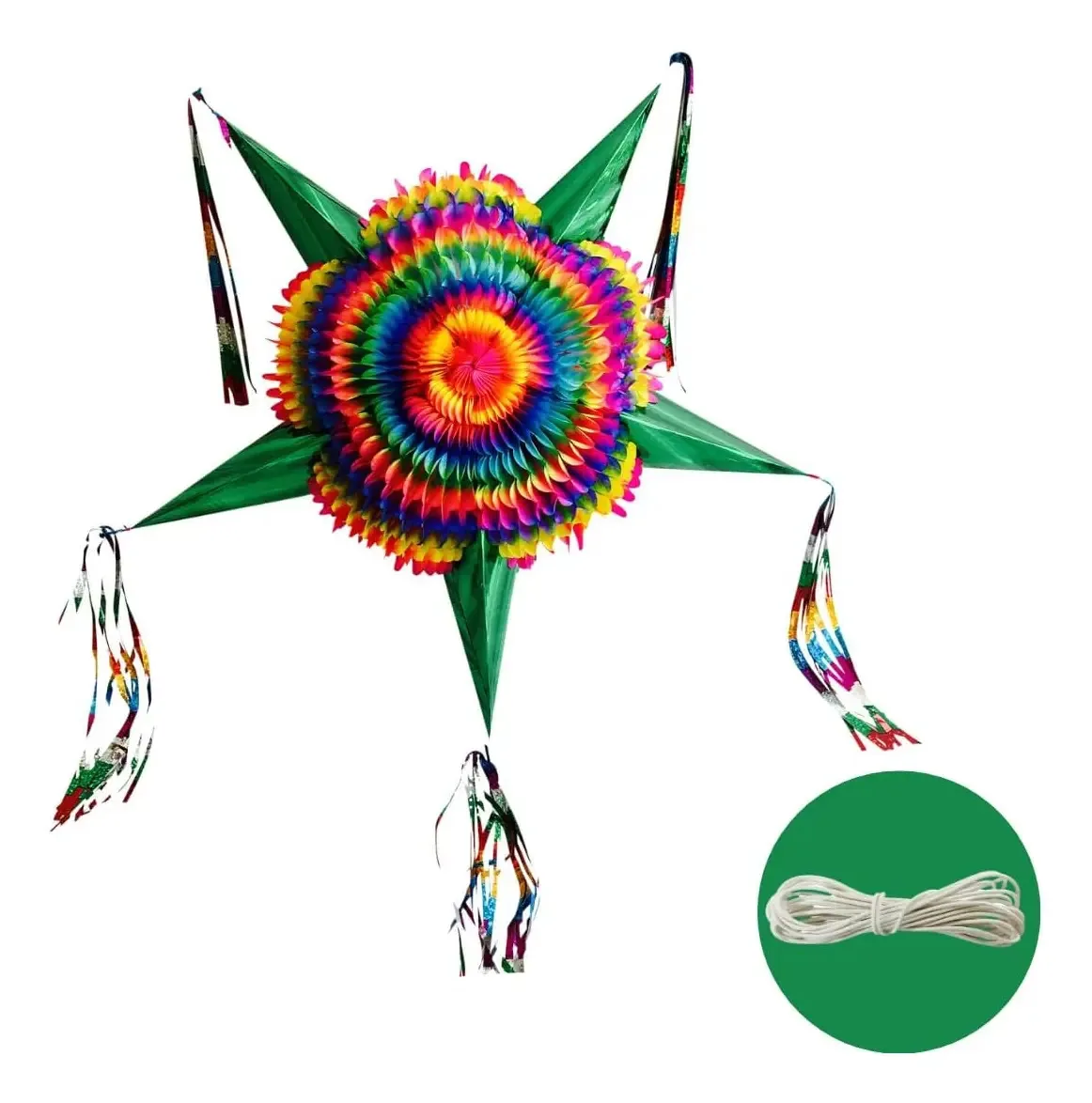Piñata de estrela extra grande com cones verdes e corda