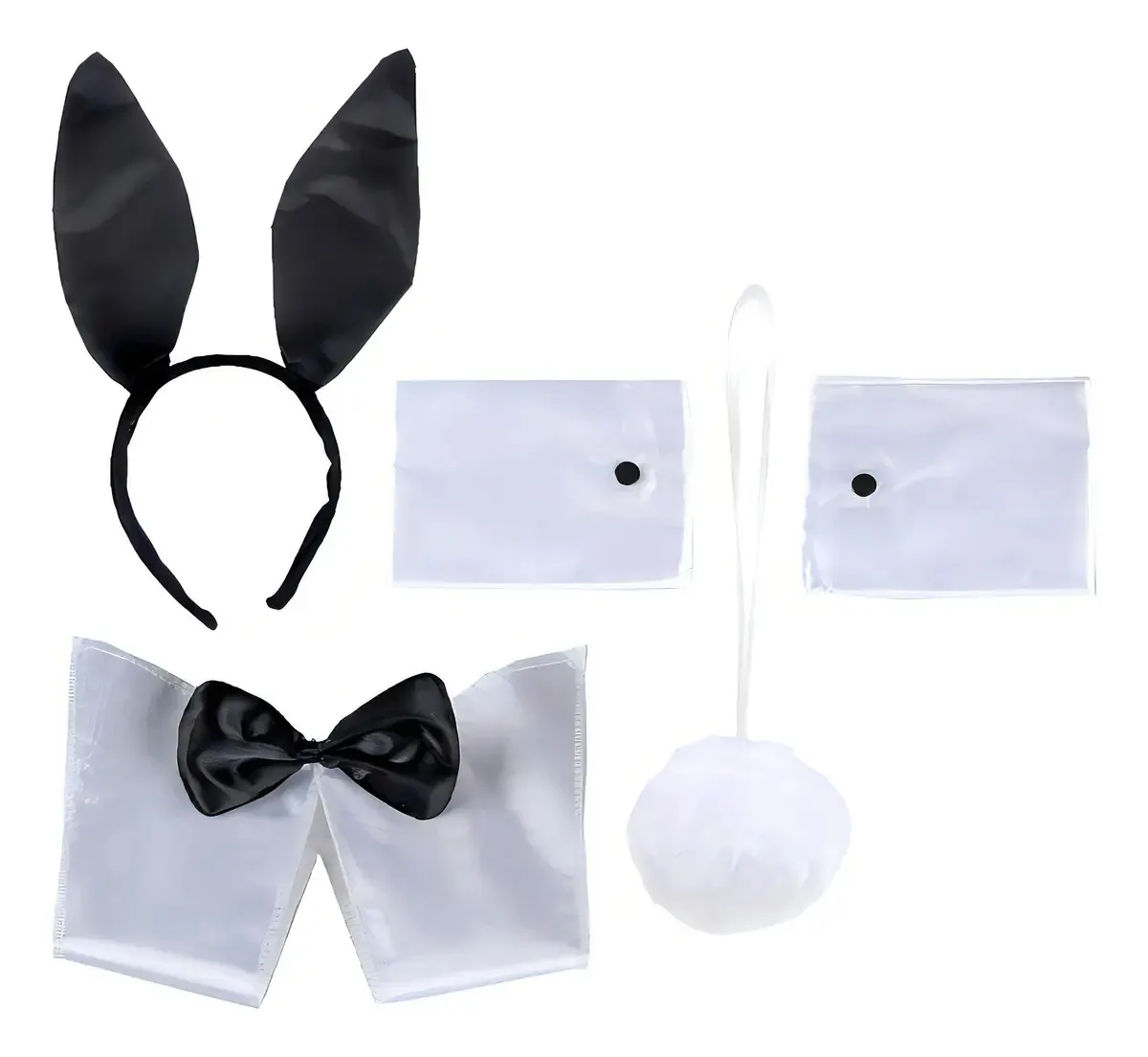 Bandana com orelhas de coelho, gravata borboleta, punhos, cauda, gravata borboleta
