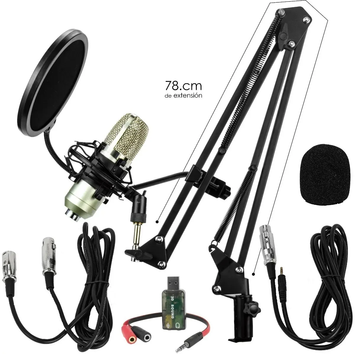 Microfone de streaming cardióide profissional Steelpro MC-10bkg, cor prateada