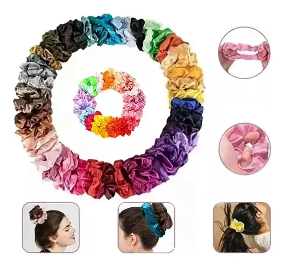 Laços de cabelo de cetim Scrunchies 46 cores