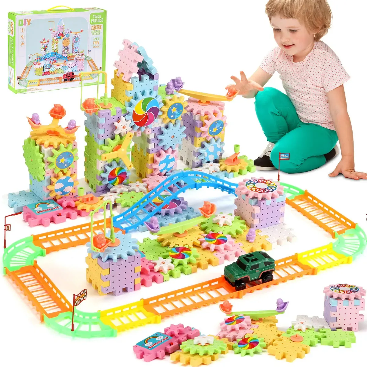 Brinquedo infantil Magnetic Blocks Construction Tracks 213 unidades