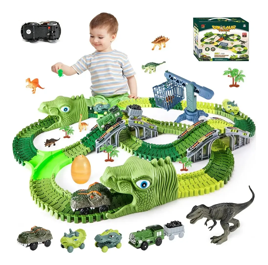 Carros de brinquedo Lukovee Dinosaur Track para crianças DIY 279 unidades