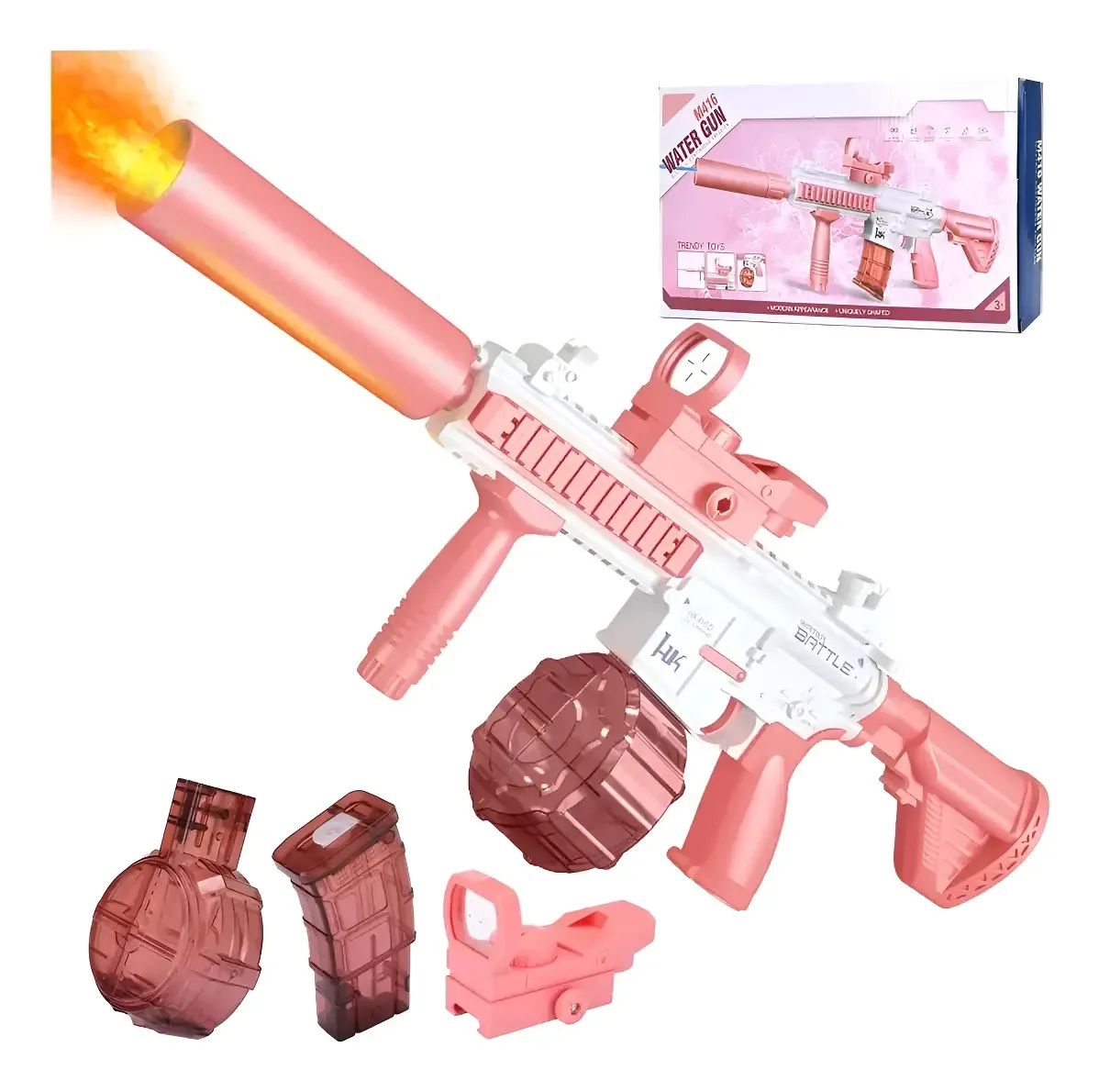 Pistola de água elétrica de brinquedo para lançadores de água para crianças, cor rosa