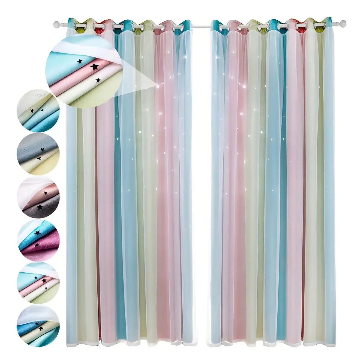 Cortina Blackout, 1 painel, estrela, 100x130, quarto, cores rosa