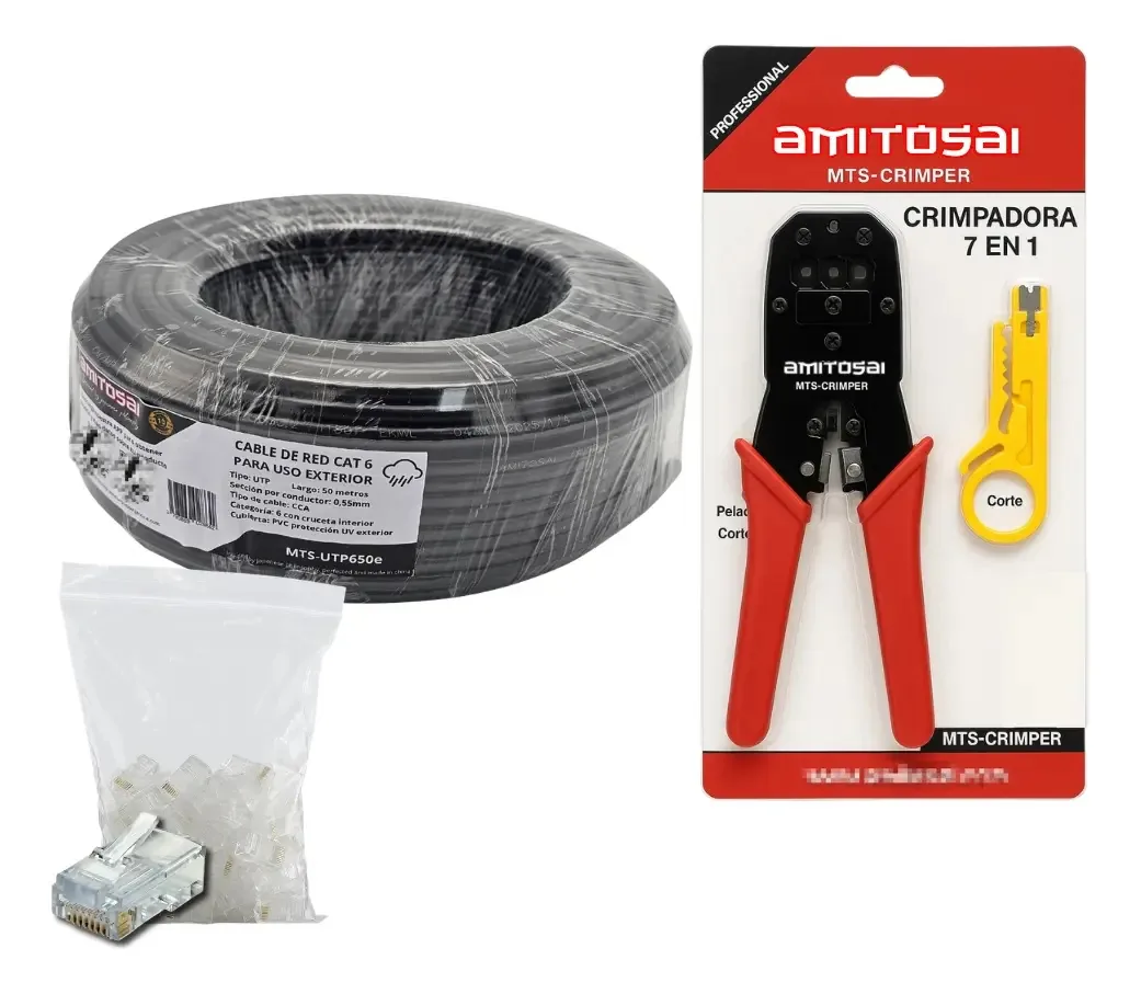 Cabo de rede externa Utp650 + Crimper + 50 chips Amitosai