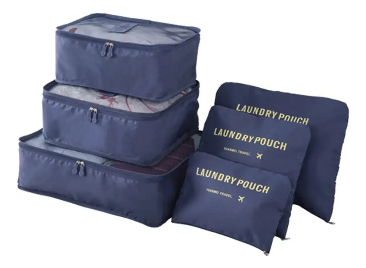 Conjunto organizador de bagagem de viagem com kit azul escuro de 6 peças