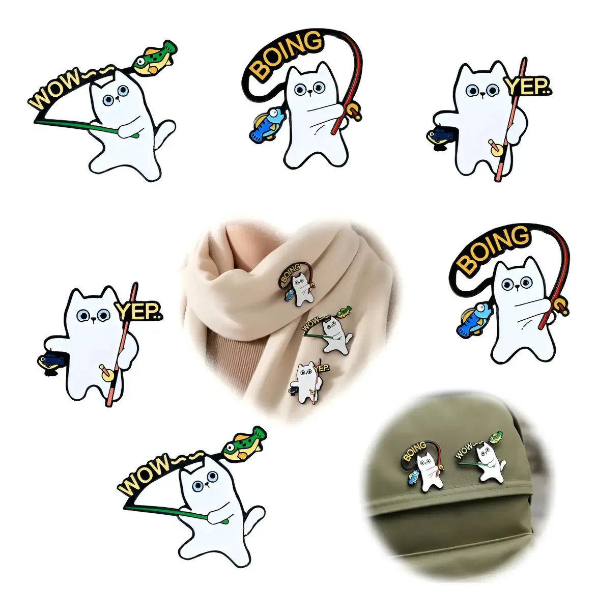 Broche fofo para gatos de pêssego, 6 peças