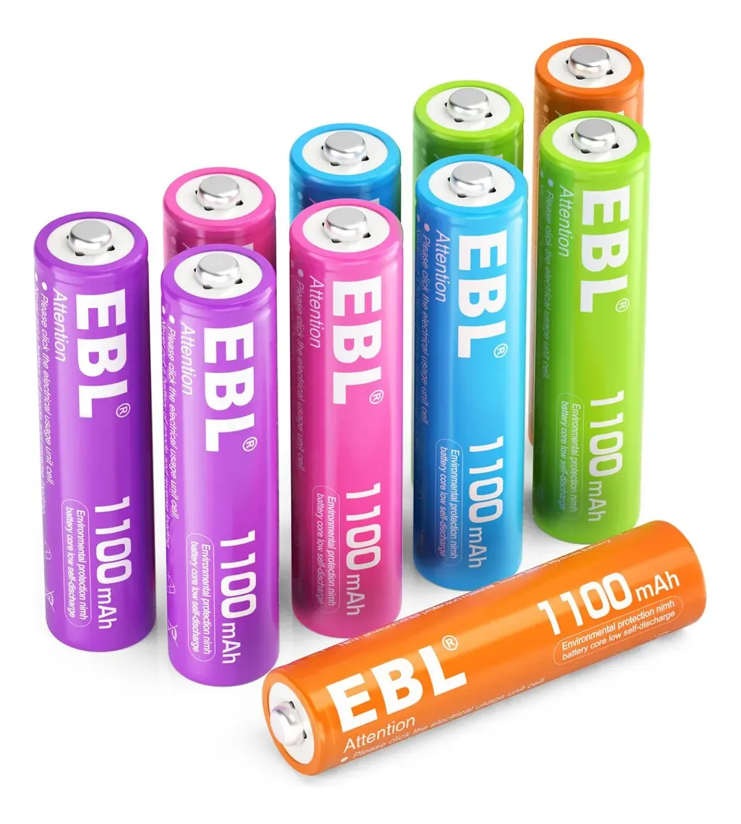 Pacote de 10 baterias recarregáveis Ebl Aaa 1100mah Ni-MH Rainbow