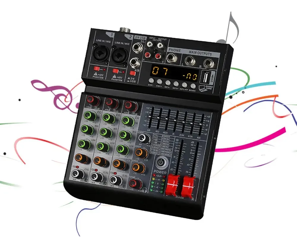 Mixer Bluetooth Dsp, consoles de som de 4 canais, misturador