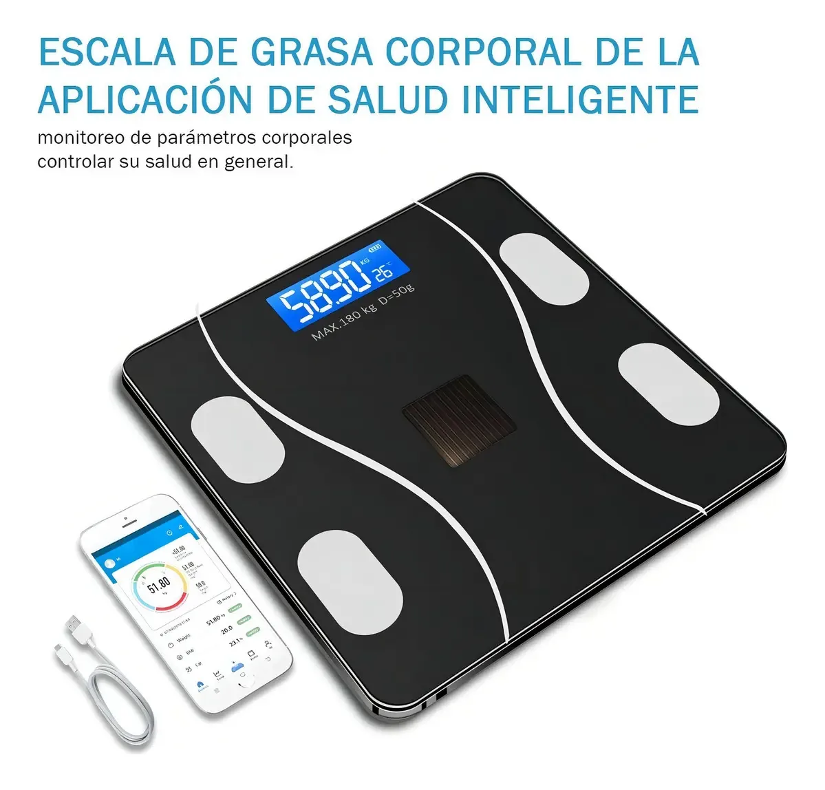 Balanças Bluetooth inteligentes domésticas, carga máxima de 180 kg, cor preta