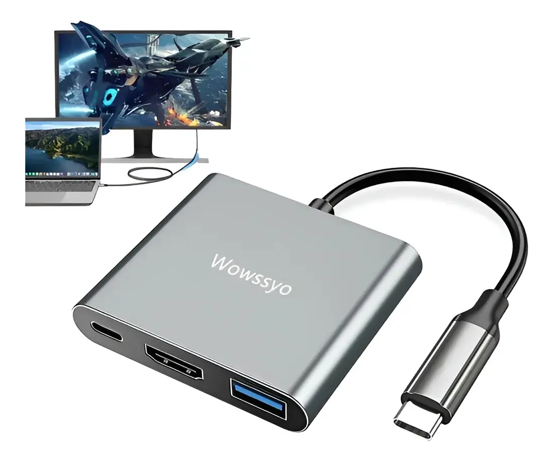 Adaptador Usb C para HDMI 4k Ethernet Usb 3.0 Tipo C Hub 3 em 1
