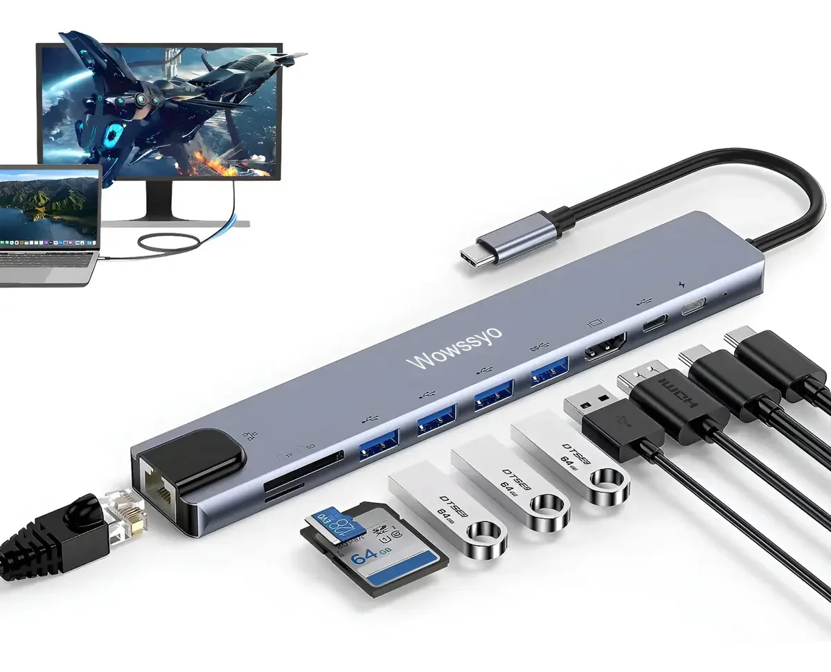 Adaptador de hub USB C Estação de ancoragem USB tipo C multiporta