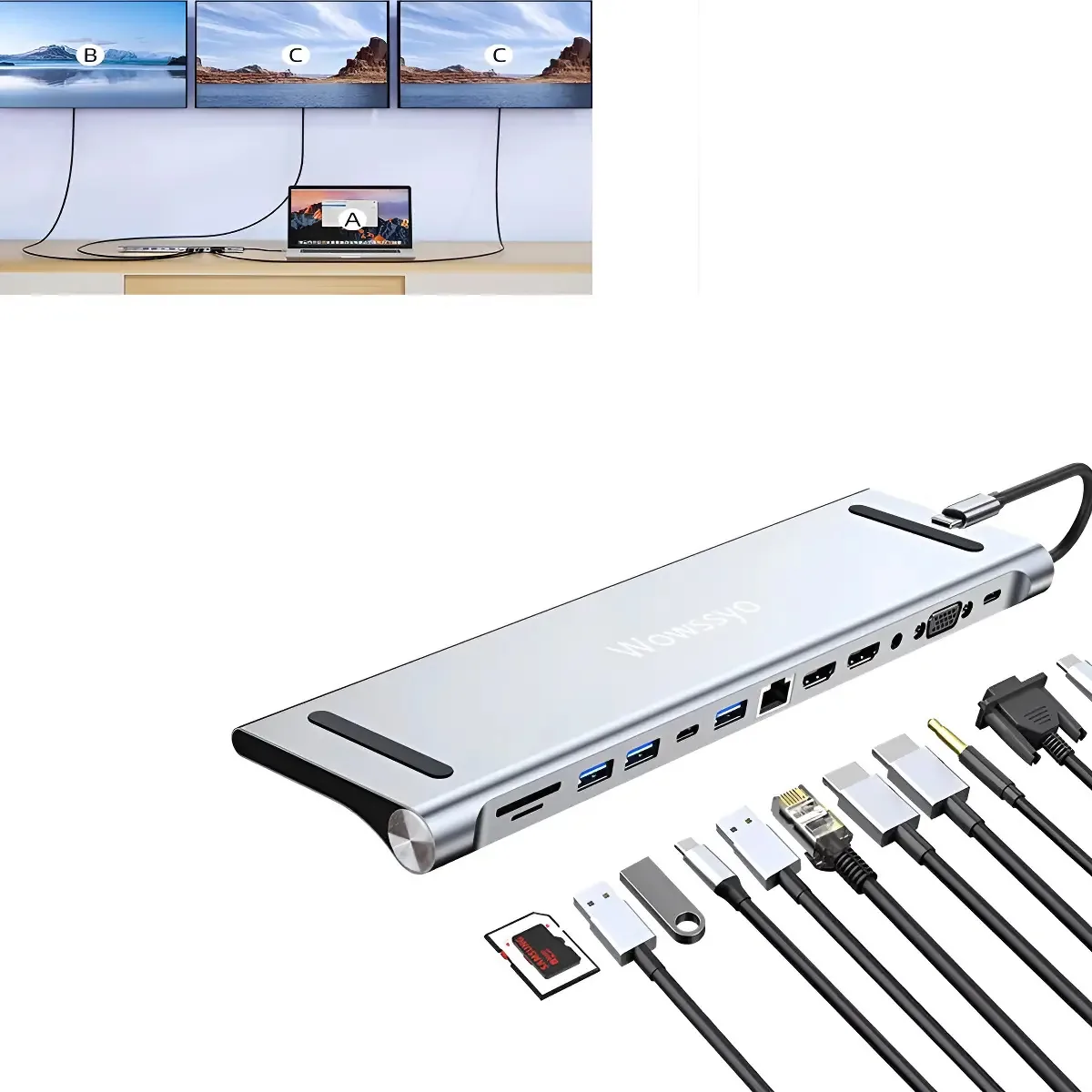 Adaptador de hub USB C para HDMI Estação de ancoragem USB multiporta