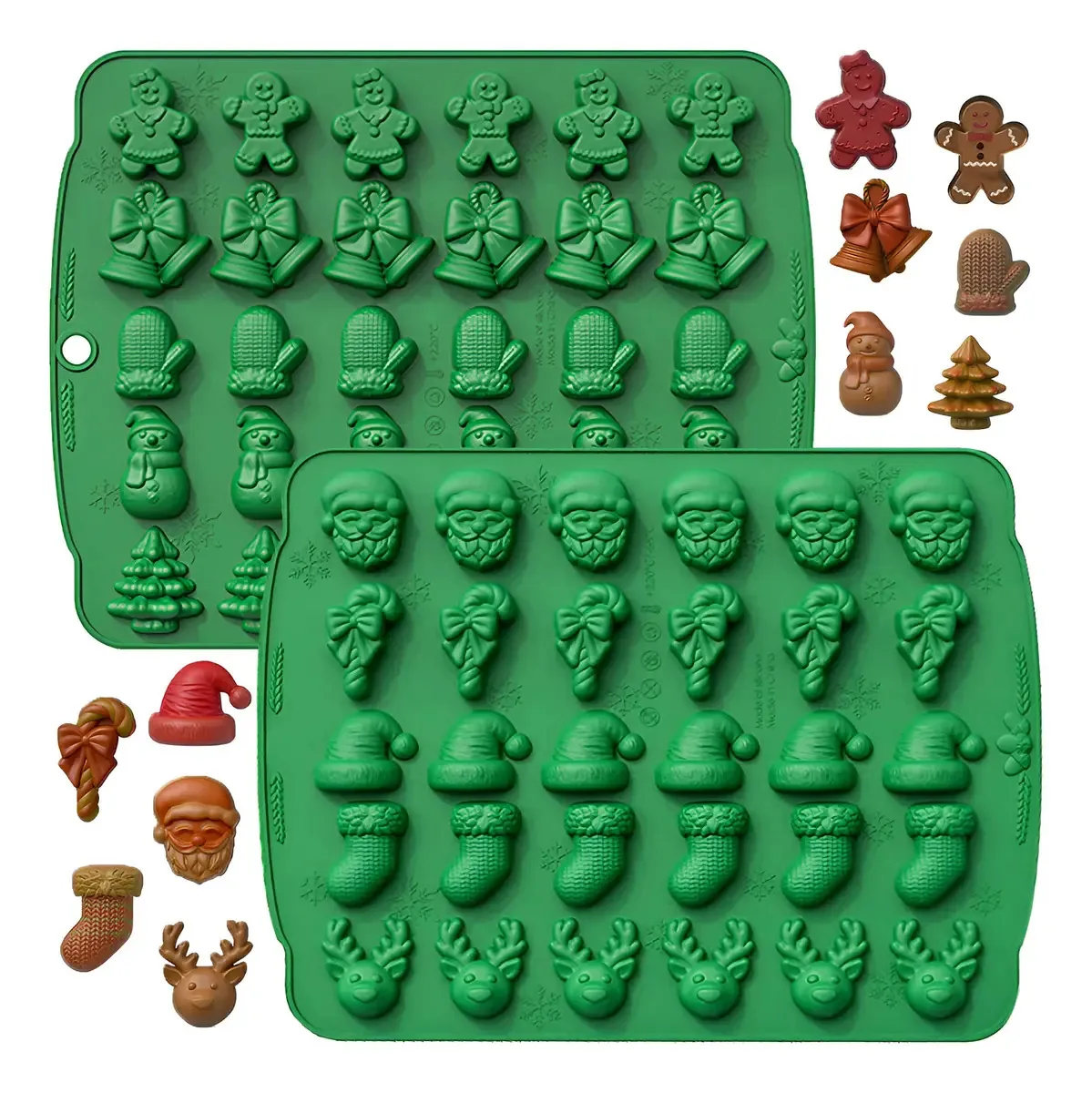 Pacote de 2 moldes de doces de Natal, 60 moldes de borracha