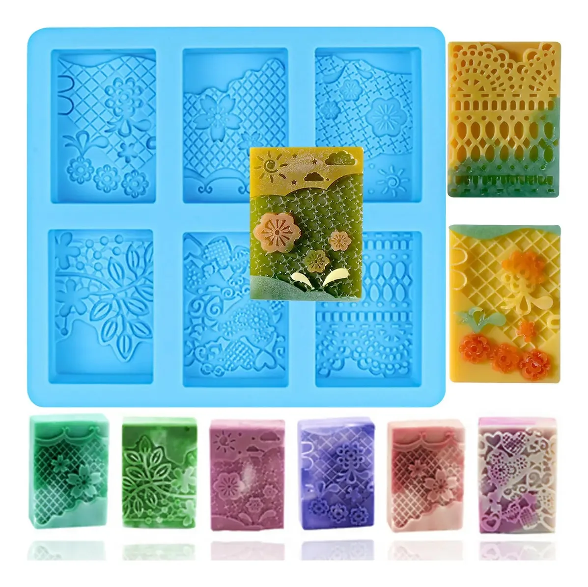 Moldes de sabão de silicone Siqinzongwa, 6 cavidades retangulares