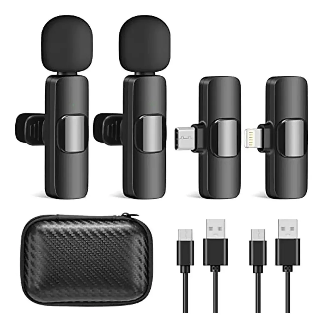 Microfone sem fio para iPhone, iPad, Android, 2 microfones