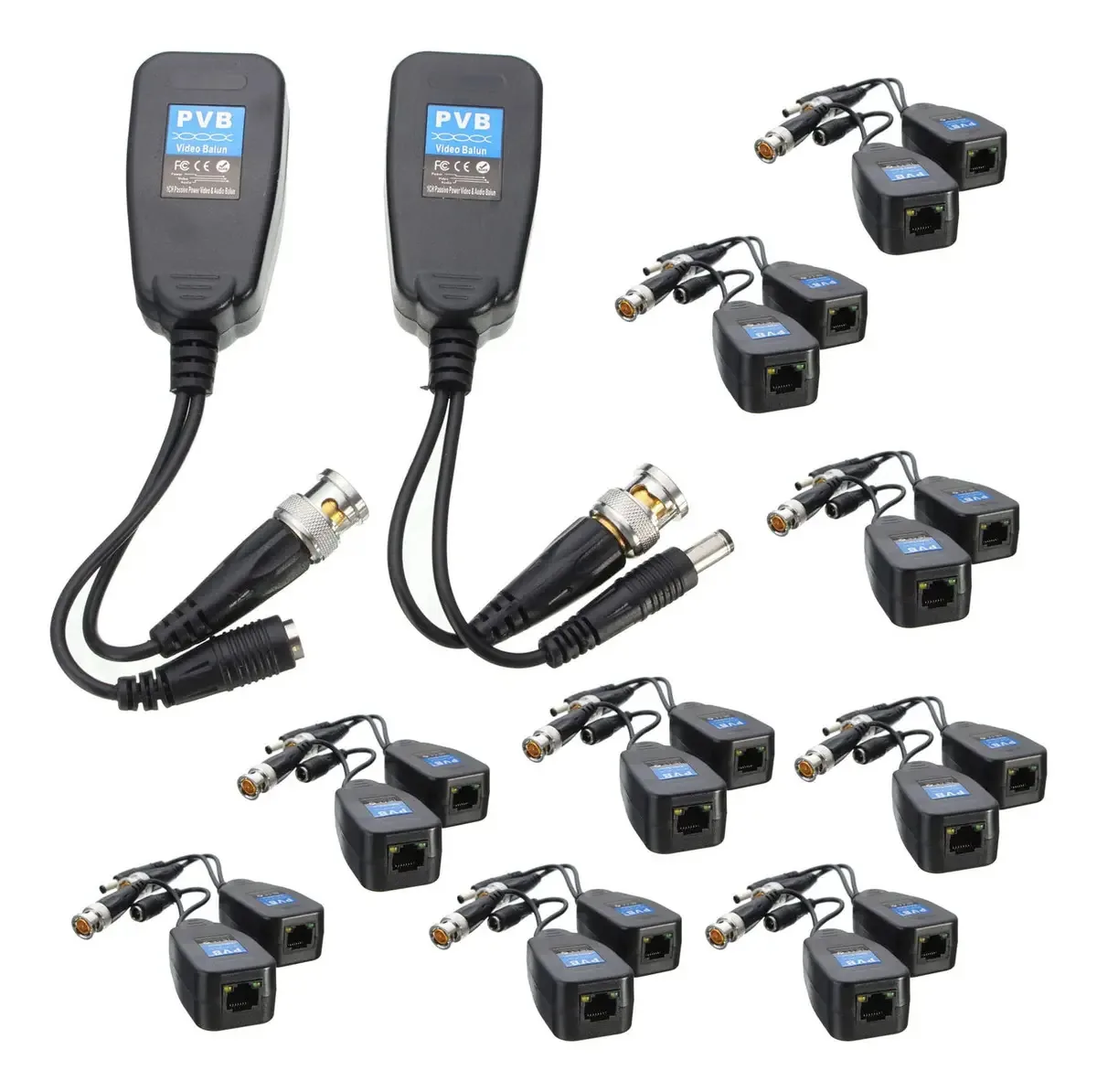 Balun de vídeo passivo HD-CVI/TVI/AHD, 10 pares, com conector de alimentação e transmissor de dados BNC de par trançado Rj45 Cat5