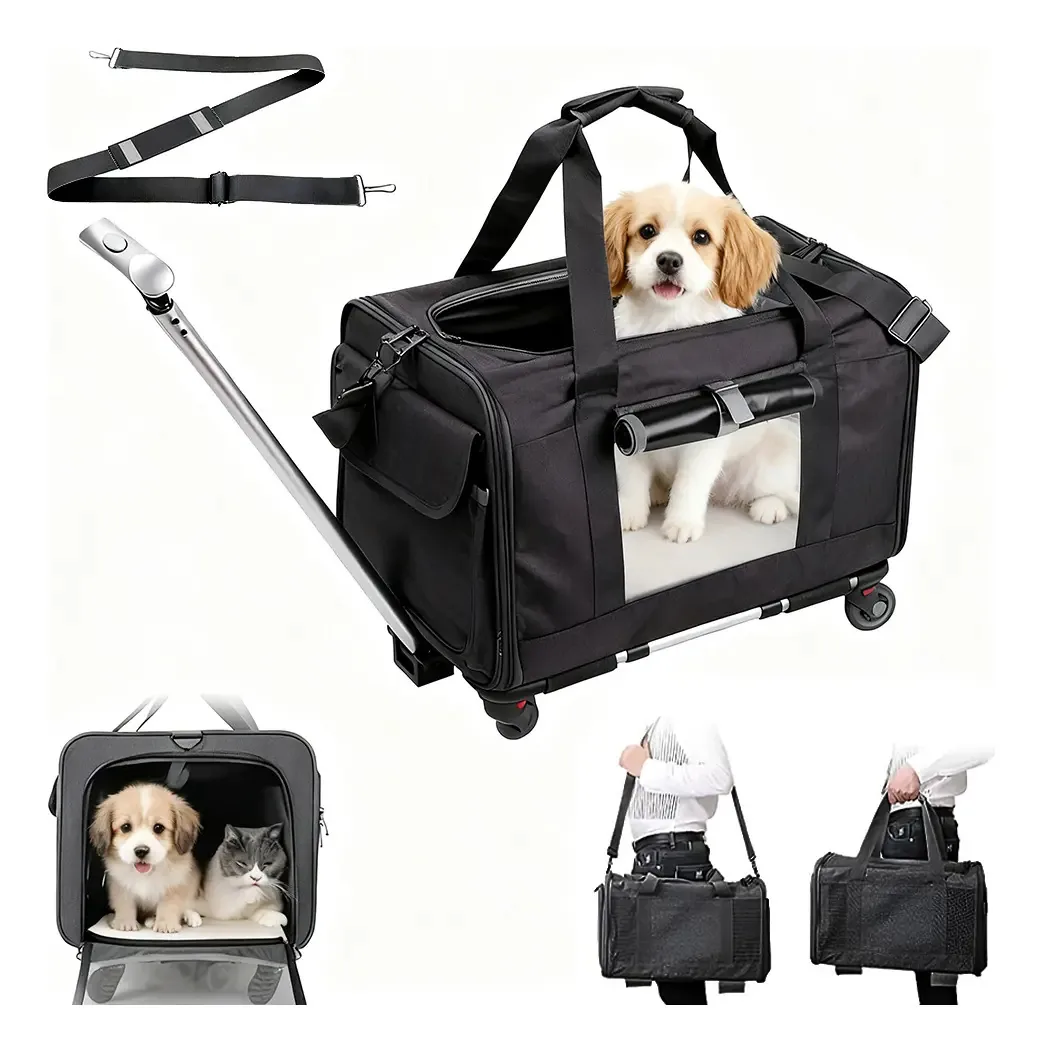 Mochila transportadora para cães com rodas, porta-cães, mochila transportadora para gatos, transportadora portátil removível para animais de estimação, transportadora dobrável, transportadora dobrável