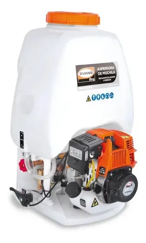 Mochila de aspersão Evans 4 tempos com motor a gasolina de 1,5 cv, cor laranja