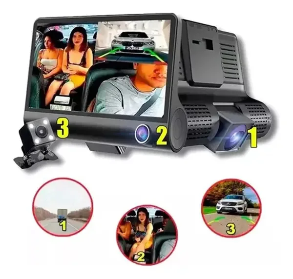 Gravador de condução HD 1080P com três câmeras