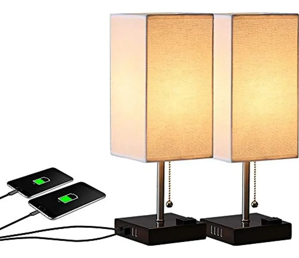 Pacote Warmiplanet de 2 luminárias de mesa de cabeceira, 4 Puer
