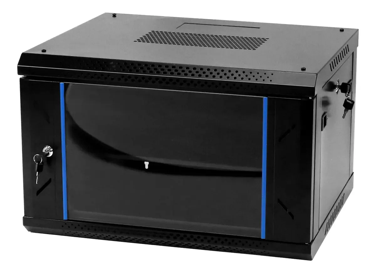 Gabinete de servidor de rede Qwork 6u, gabinete de servidor montado na parede, gabinete de rede, gabinete ventilado, para equipes de TI de 19 polegadas, A/v, com porta de vidro com fechadura e